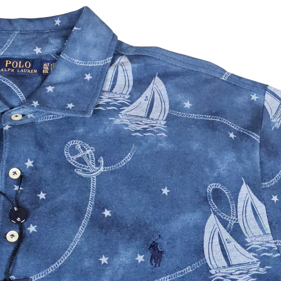 NWT Polo Ralph Lauren Polo Shirt Mens XLT Blue Nautical Sailboat Casual Coastal - Picture 6 of 14